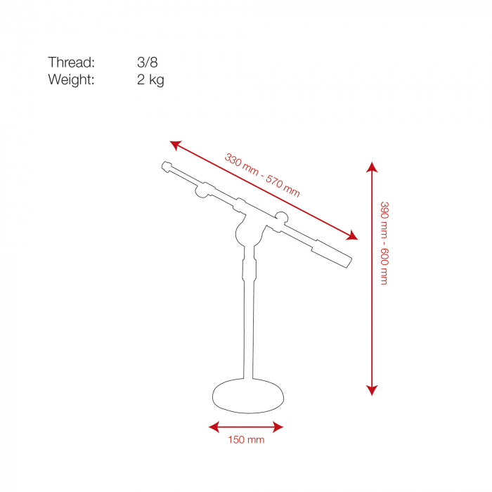 Highlite Showgear Desk Microphone Stand dimension